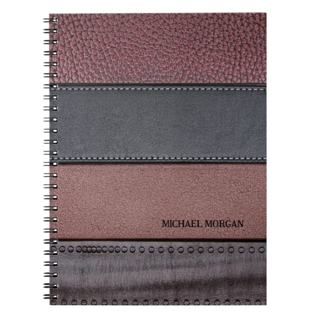 Caderno Espiral Elegante Luxo Couro Visual Marrom Preto (Frente)