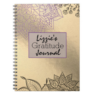 Caderno Espiral Elegante Mandala sobre o Dourado Diário de Gratidã