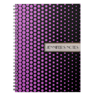 Caderno Espiral Elegante Moderno Preto Bolinhas Fúcsia
