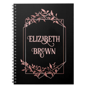 Caderno Espiral Elegante moldura em rose gold deixa preto