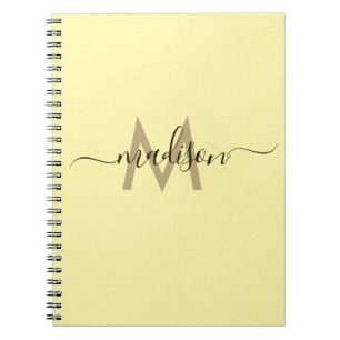 Caderno Espiral Elegante Monograma Amarelo Escritório Escola Scrip