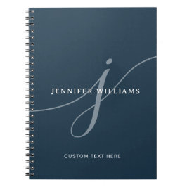 Caderno Espiral Elegante Monograma Azul de Marinho Dusty Elegante