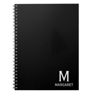 Caderno Espiral Elegante monograma de nome preto e branco