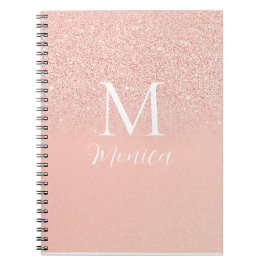 Caderno Espiral Elegante Monograma de Nome Rosa Bebê com Brilho Mi