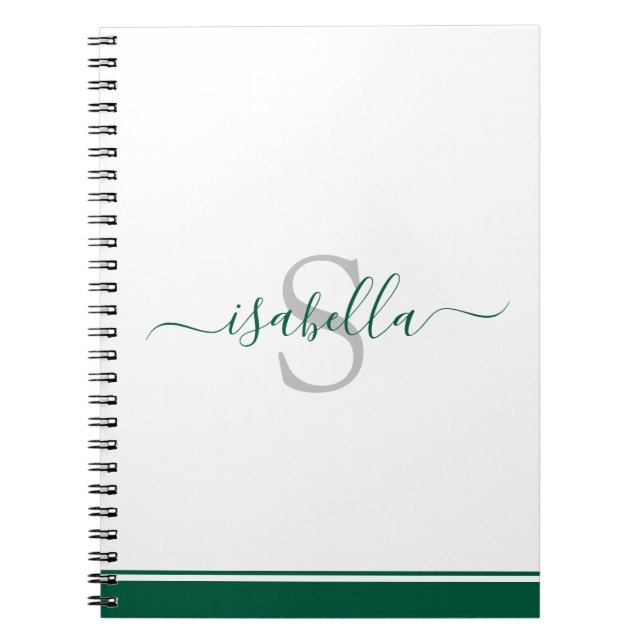 Caderno Espiral Elegante Monograma de Roteiro Moderno Verde Esmera (Frente)