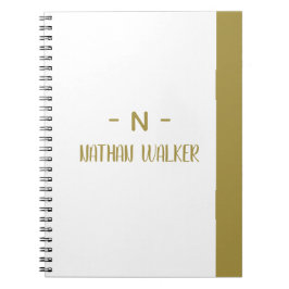 Caderno Espiral Elegante Monograma em Dourado e Cinza I Minimalist