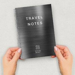 Caderno Espiral Elegante Monograma Preto Viagem