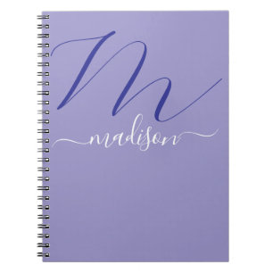Caderno Espiral Elegante Monograma Roxo Script Escritório Escola
