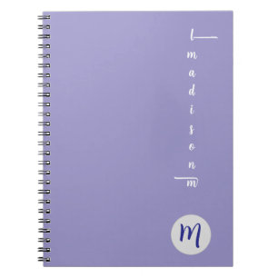 Caderno Espiral Elegante Monograma Roxo Script Escritório Escola