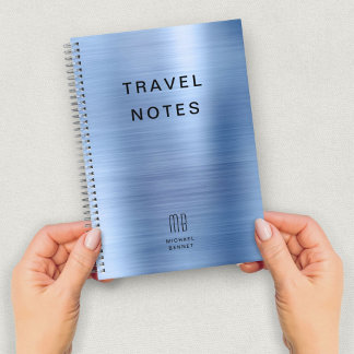 Caderno Espiral Elegante Monograma Viagem Azul