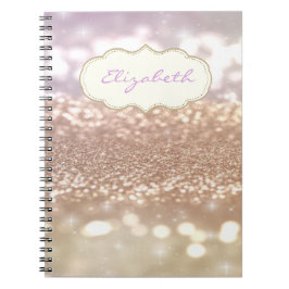 Caderno Espiral Elegante Na moda, Brilhante, Glittery Bokeh