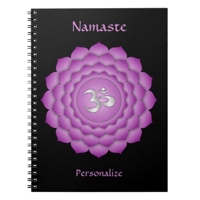 Caderno Espiral Elegante Namaste Violet Crown Chakra Personalize (Frente)