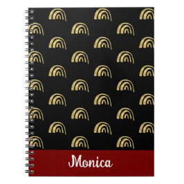 Caderno Espiral Elegante nome personalizado padrão ouro arco-íris
