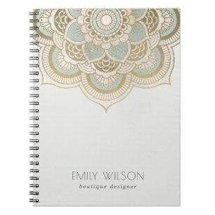 Caderno Espiral Elegante Ornamentado Dourado Turquoise Teal Mandal