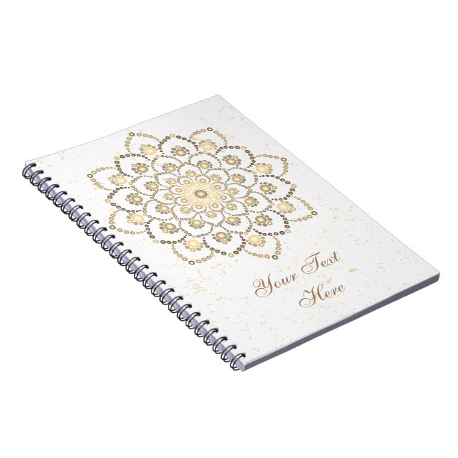 Caderno Espiral Elegante Ouro e Mandala Branca (Lado Direito)