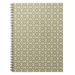 Caderno Espiral Elegante padrão repetitivo Fleur de Lis verde oliv