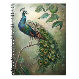 Caderno Espiral Elegante Peacock Botanical Wall Art Impressão