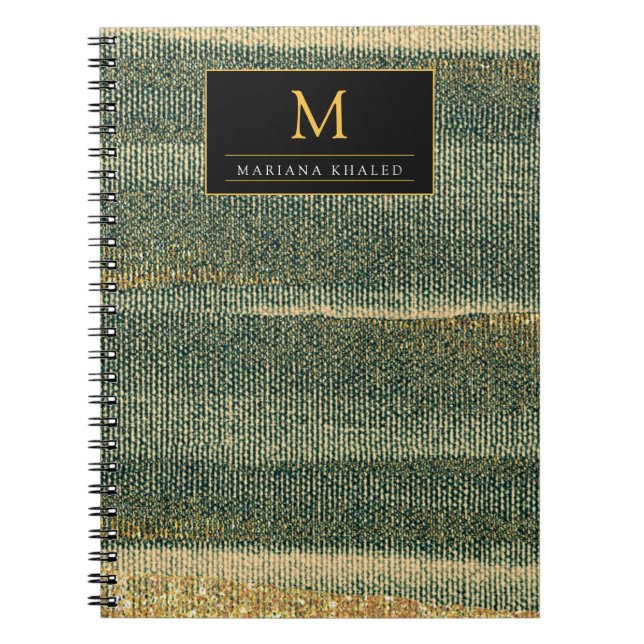 Caderno Espiral Elegante Pincel Verde com dourado e preto  (Frente)