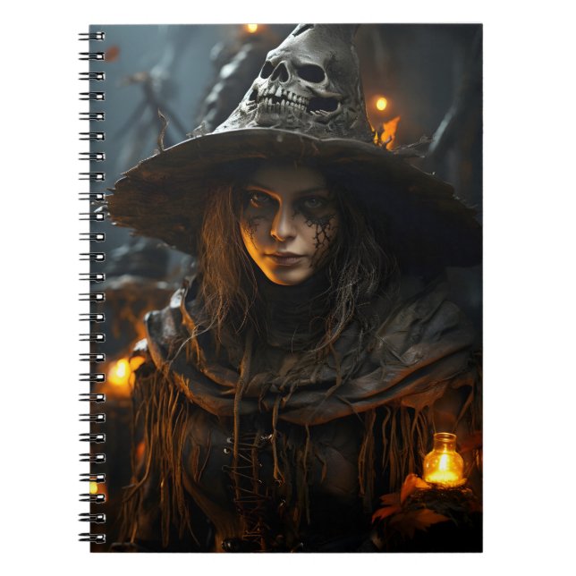 Caderno Espiral Elegante Rapariga Halloween Bruxa Fall Autumn (Frente)