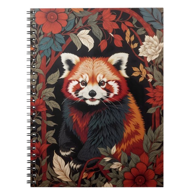 Caderno Espiral Elegante Red Panda William Morris Inspirou Floral (Frente)