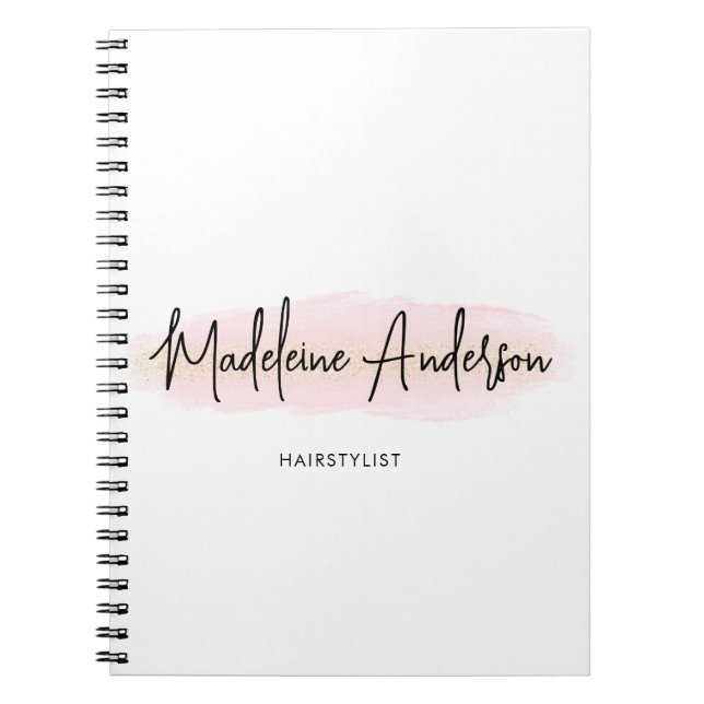 Caderno Espiral Elegante Rosa Bege Dourado Cabelereiro Glitter (Frente)