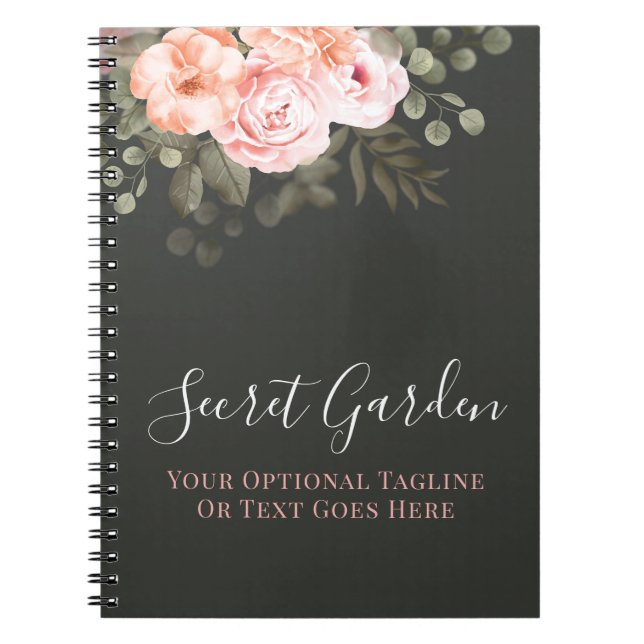 Caderno Espiral Elegante Rosa Bege Floral Rosas Diário Moderno (Frente)