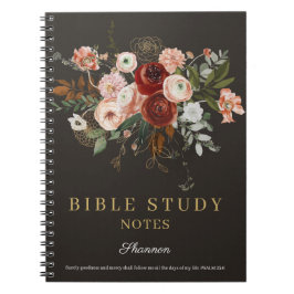 Caderno Espiral Elegante Rosa de Ouro Preto Estudo Bíblico Floral