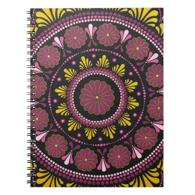 Caderno Espiral Elegante rosa Dourado Mandala, Boho Zen Dot Art Fl (Frente)