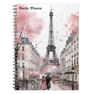 Caderno Espiral Elegante Rosa Paris França Torre Romântica Eiffel