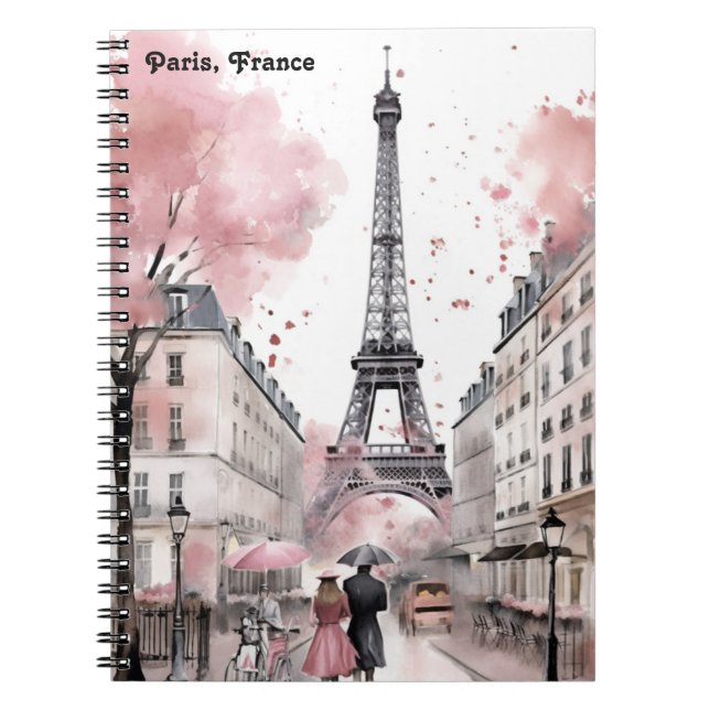 Caderno Espiral Elegante Rosa Paris França Torre Romântica Eiffel (Frente)