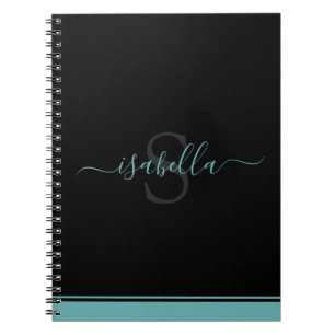 Caderno Espiral Elegante Rótulo Monogramado Azul Turquesa