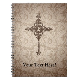 Caderno Espiral Elegante Scroll Christian Cross w/Swirl Fundo
