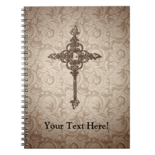 Caderno Espiral Elegante Scroll Christian Cross w/Swirl Fundo