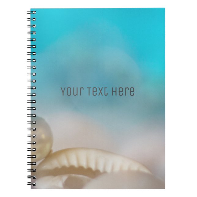 Caderno Espiral Elegante Sea Shells Blue Tropical Beach Chic Moder (Frente)