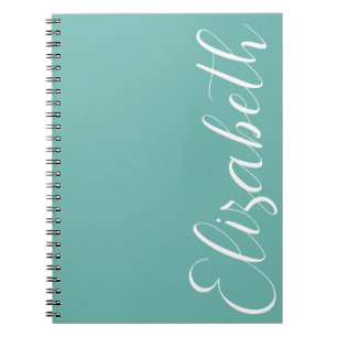 Caderno Espiral Elegante Simples, Escrito Mínimo Branco Azul Turqu