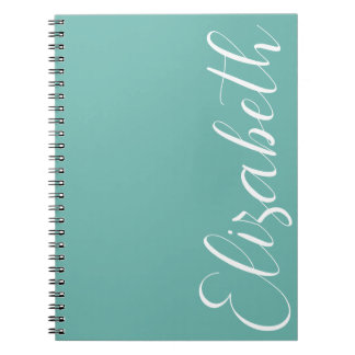 Caderno Espiral Elegante Simples, Escrito Mínimo Branco Azul Turqu