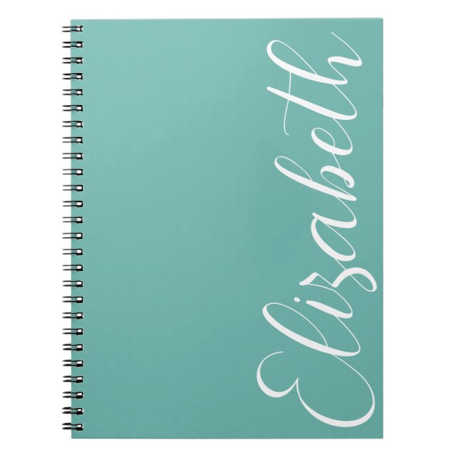 Caderno Espiral Elegante Simples, Escrito Mínimo Branco Azul Turqu (Frente)
