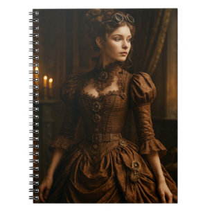 Caderno Espiral Elegante Steampunk Victorian Lady em Brown
