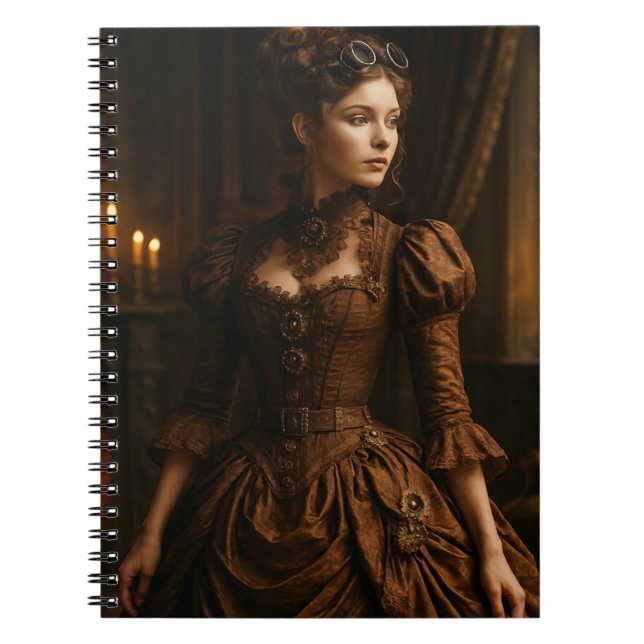Caderno Espiral Elegante Steampunk Victorian Lady em Brown (Frente)