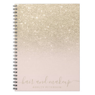 Caderno Espiral elegante tipografia blush light gold glitter ombre