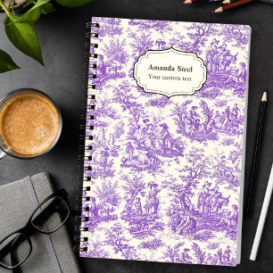 Caderno Espiral Elegante Toile de Jouy Roxo Vintage
