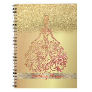 Caderno Espiral Elegante Trendy Dourada Glitter Bokeh, Vestido, La