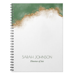 Caderno Espiral Elegante Verde Dourado Personalizado Abstrato