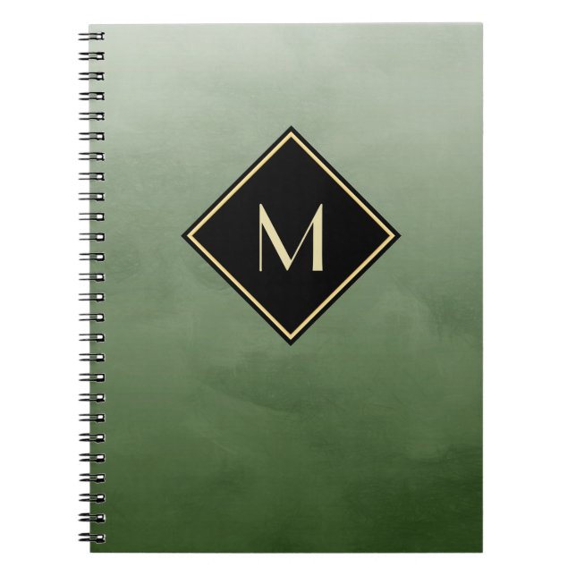 Caderno Espiral Elegante Verde Esmagado Com Simples Monograma Dour (Frente)