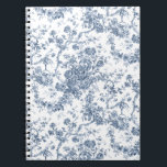 Caderno Espiral Elegante Vintage Francês Gravado Floral Toile-Blue<br><div class="desc">Padrão de madeira elegante e ornamentado, azul e branco, toile de jouy, com flores exóticas, vinhas e folhagem entrelaçadas com glândulas e cestos de rosas. Este padrão foi adaptado de um fragmento histórico têxtil francês cerca de 1910 na coleção Smithsonian. O padrão é de alta resolução, mas não pode ser...</div>