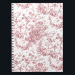 Caderno Espiral Elegante Vintage Francês Gravado Floral Toile-Pink<br><div class="desc">Padrão elegante,  ornamentado,  cor-de-rosa e branco vintage toile de jouy,  com flores exóticas,  vinhas e folhagem interligadas com terras e cestos de rosas. Este padrão foi adaptado de um fragmento histórico têxtil francês cerca de 1910 na coleção Smithsonian. O padrão é de alta resolução,  mas não pode ser marcado.</div>