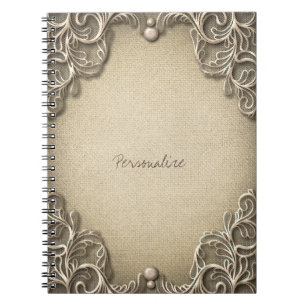 Caderno Espiral Elegante Vintage Rústico Lona Renda Ocidental Glam