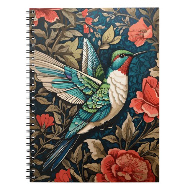 Caderno Espiral Elegante voador Hummingbird William Morris Inspira (Frente)
