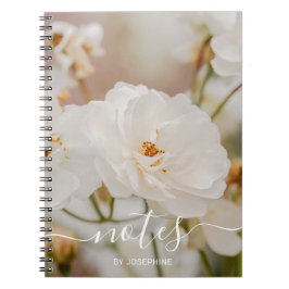 Caderno Espiral Elegante White Roses Flores Foto Com Nome Personal