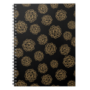 Caderno Espiral Elegantes Flores Amarelas Douradas de Halloween em
